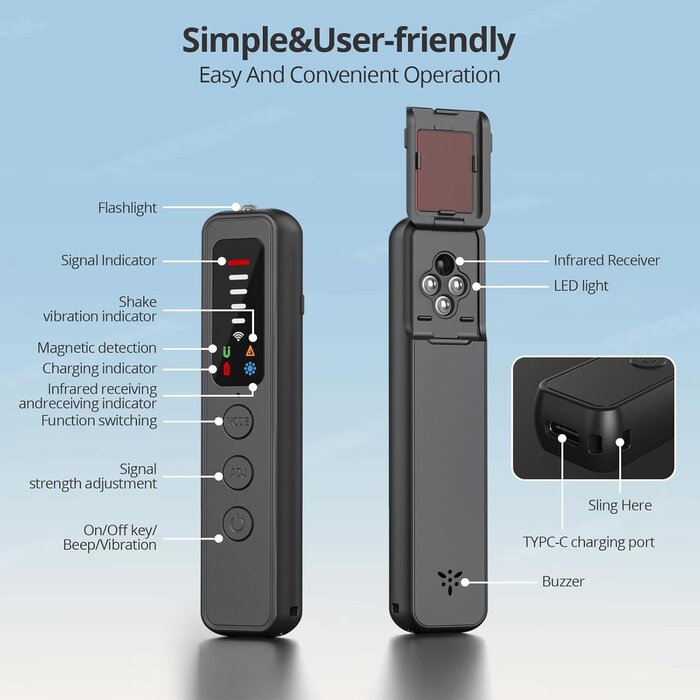 S502 - Souhpyh AI Hidden Devices Detector, Camera Detector, GPS Tracker & Bug Detector, Spy Camera Detectors – for Hotels, Travel, Home & Office: Portable RF Signal Scanner with 5-Level Sensitivity, AI-Powered Anti-Spy Device