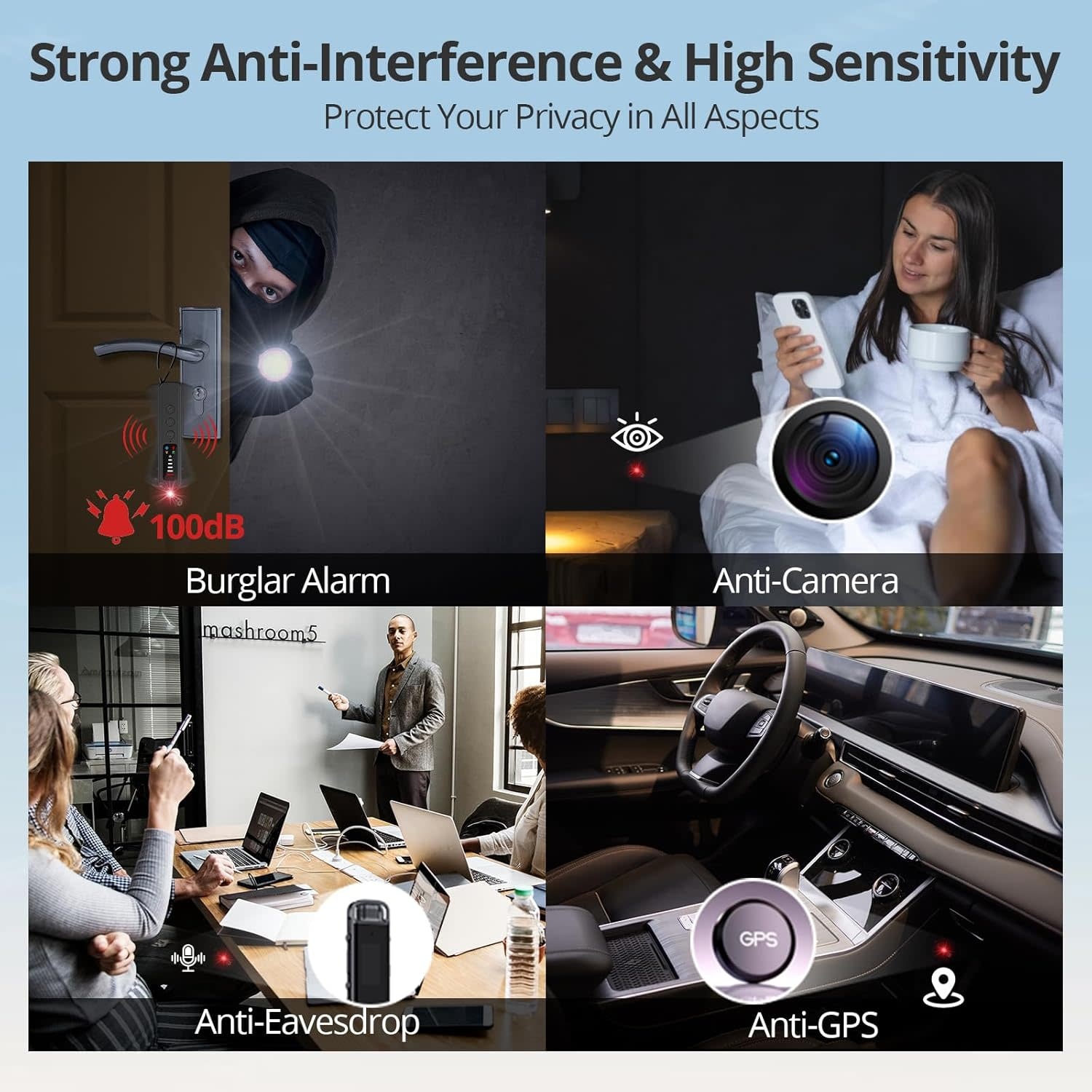 S502 - Souhpyh AI Hidden Devices Detector, Camera Detector, GPS Tracker & Bug Detector, Spy Camera Detectors – for Hotels, Travel, Home & Office: Portable RF Signal Scanner with 5-Level Sensitivity, AI-Powered Anti-Spy Device