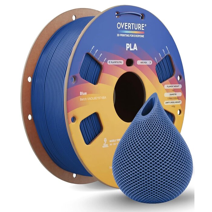 OVERTURE PLA Filament 1.75mm PLA 3D Printer Filament, 1kg Cardboard Spool (2.2lbs), Dimensional Accuracy +/- 0.02mm, Fit Most FDM Printer (Blue)