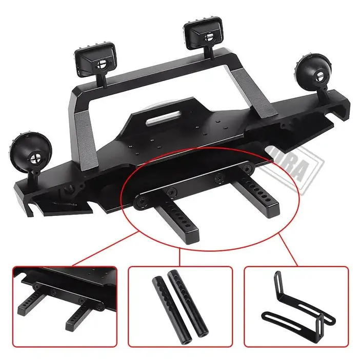 INJORA CRAW18212_BK - INJORA Metal Front Bumper with LED Light for Traxxas TRX-4 Sport 82024-4