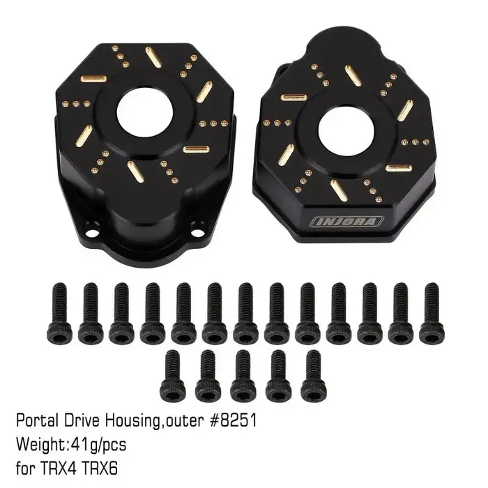 INJORA TRX4-8251D-BK - INJORA 49g/pcs Black Brass Outer Portal Drive Housing #8251 for TRX-4 TRX-6