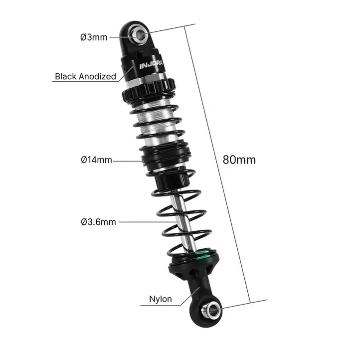 INJORA BZ-05BS-80 - INJORA 4pcs 80mm DRX Dual-Rate Spring Oil Shocks for 1/10 RC Crawlers