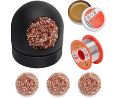 BRSS-TIP-CLN - AHIER Solder Tip Cleaner + Soldering Rosin Flux Paste (0.35 oz / 10 g)+ 60/40 Tin Lead Rosin Core Solder Wire (1.76 oz / 50 g) + 3pcs Replacement Brass Pads, 6 PCS Solder Iron Welding Tool Set