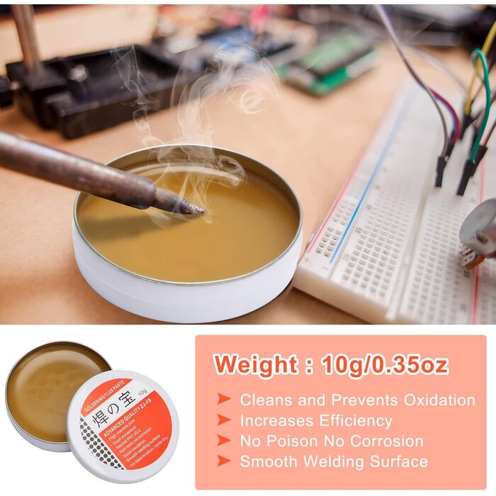 BRSS-TIP-CLN - AHIER Solder Tip Cleaner + Soldering Rosin Flux Paste (0.35 oz / 10 g)+ 60/40 Tin Lead Rosin Core Solder Wire (1.76 oz / 50 g) + 3pcs Replacement Brass Pads, 6 PCS Solder Iron Welding Tool Set