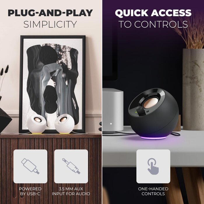 MF1725 - Creative Labs Pebble SE Minimalist 2.0 Channel Computer Speakers, 3.5mm AUX input, Black