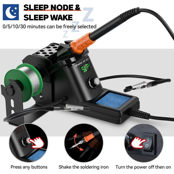 60W Digital Display Soldering Iron Station Kit w 2 Helping Hands, 6 Extra Iron Tips, Lead-Free Solder, Solder Sucker, S/S Tweezers, °C/ºF Conversion, Auto Sleep & Calibration Support