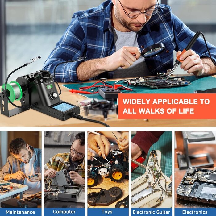 60W Digital Display Soldering Iron Station Kit w 2 Helping Hands, 6 Extra Iron Tips, Lead-Free Solder, Solder Sucker, S/S Tweezers, °C/ºF Conversion, Auto Sleep & Calibration Support