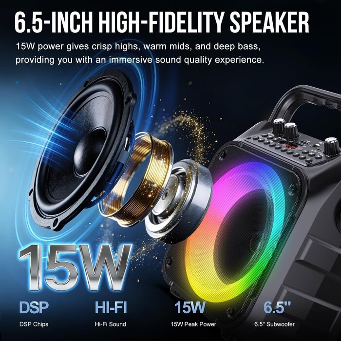 K303-N - voijump Karaoke Machine, Portable Bluetooth Speaker with 2 Wireless Mics for Adults & Kids with LED Lights, Bass/Treble Adjustment, PA System Supports USB/TF/FM/AUX/TWS for Party Home System Packages