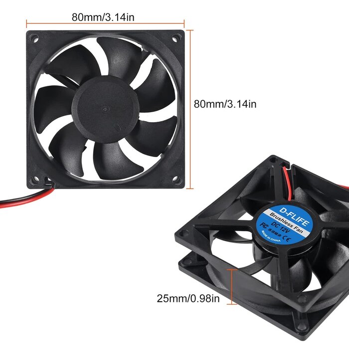 80MM-CASE-FAN - D-FLIFE Cooling Fan 80x80x25mm DC 12V Brushless XH2.54 2Pin for DIY PC Computer Case (12V)