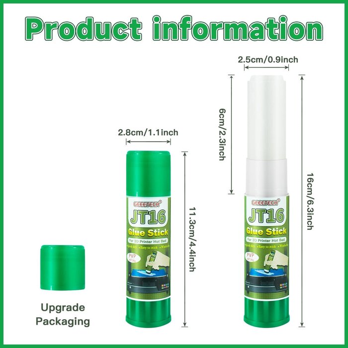 JT16-3D-GLU - XZN 3D Printer Glue Stick, 1.27oz, Strong First Layer Adhesion, Prevents Warping & Shifting, Fits Glass, PEI Sheet, Aluminum Build Plate, Fits PETG, PLA, TPU, ABS Filaments, Easy to Clean