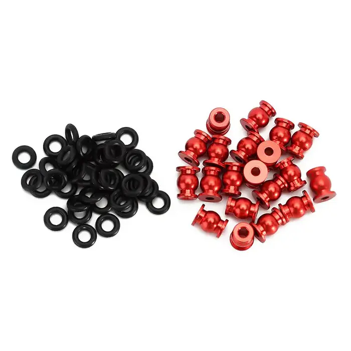 INJORA SCX24-124RD - INJORA 20PCS Red Aluminum / Brass Joint Balls Pivot Balls with O-Rings for INJORA SCX24 Shock Links