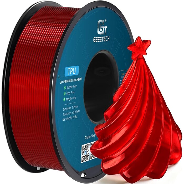 TPU-TRNSPT-RED - Geeetech Transparent Red TPU Filament 1.75mm Flexible Soft 3D Printer Consumables Transparent Red, 95A 1kg Spool (2.2 lbs.), Dimensional Accuracy +/- 0.05 mm