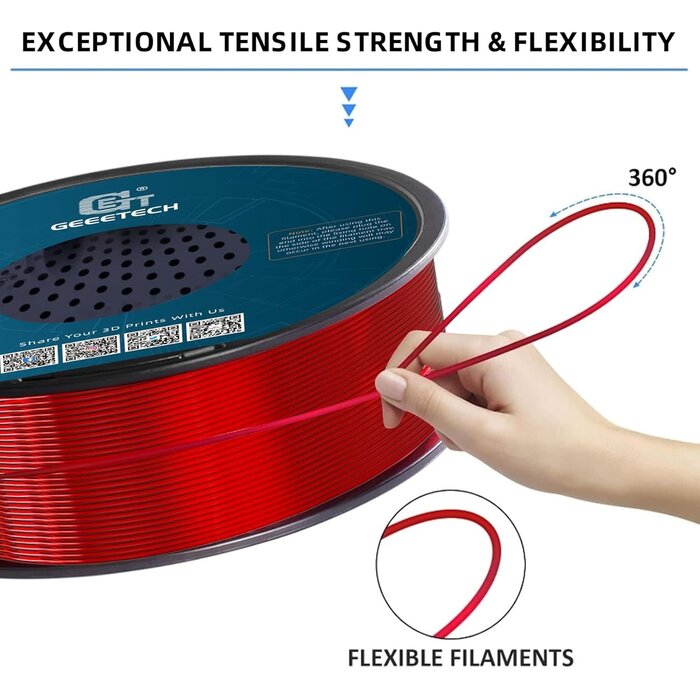 TPU-TRNSPT-RED - Geeetech Transparent Red TPU Filament 1.75mm Flexible Soft 3D Printer Consumables Transparent Red, 95A 1kg Spool (2.2 lbs.), Dimensional Accuracy +/- 0.05 mm