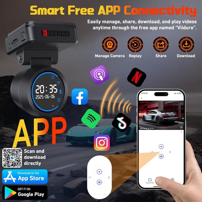 M9-DASH-CAM - Biuone 4K Dash Camera with 32GB Card and Built-in WiFi & APP Control, 1.2" IPS Touch Screen Dash Cam with 170°Wide Angle, G-Sensor, Night Vision, 24H Parking Mode Dashcam