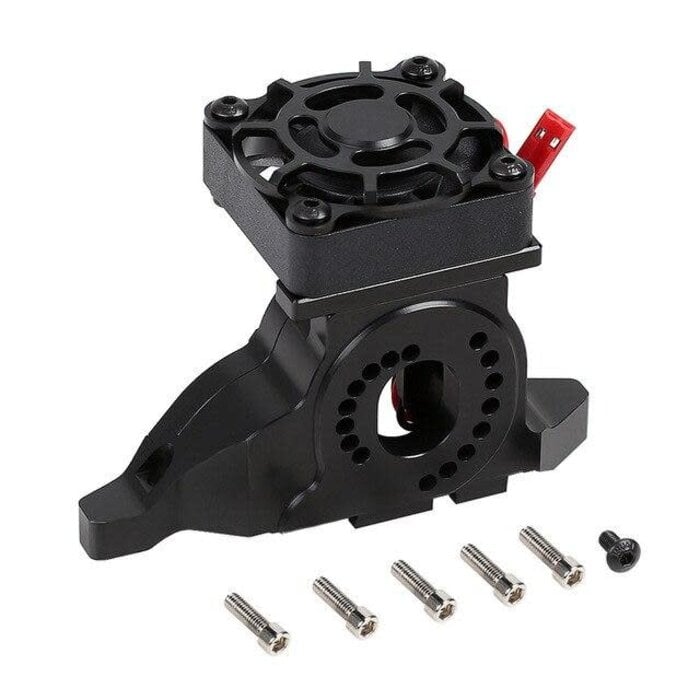 INJORA CRAW18339_BK - INJORA 1PCS Black Aluminum Motor Mount, Heat Sink with Cooling Fan for TRX-4 #8290