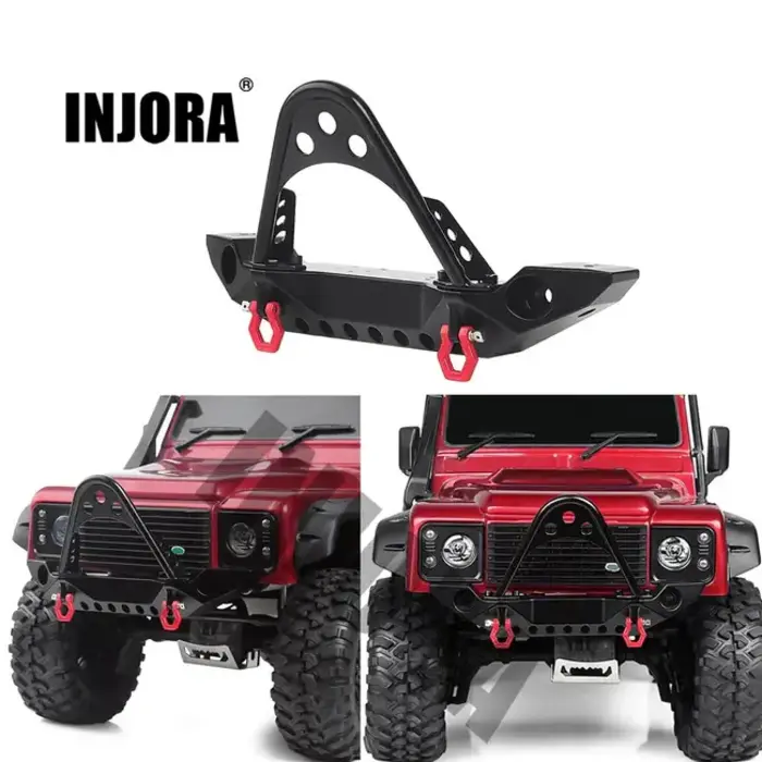 INJORA CRAW2017131 - INJORA Black Metal Front Bumper with Lights for TRX4 SCX10 & SCX10 II
