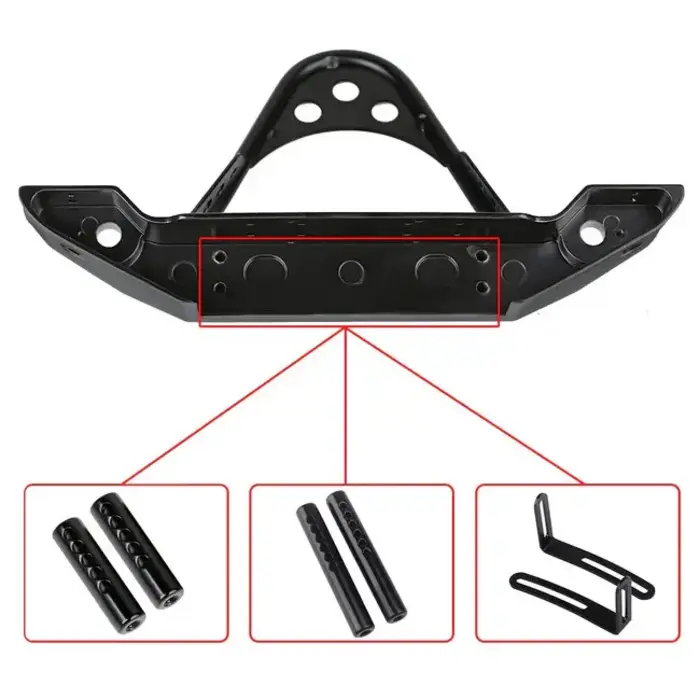 INJORA CRAW2017131 - INJORA Black Metal Front Bumper with Lights for TRX4 SCX10 & SCX10 II