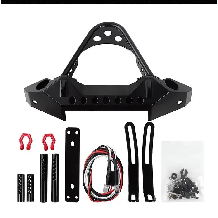 INJORA CRAW2017131 - INJORA Black Metal Front Bumper with Lights for TRX4 SCX10 & SCX10 II