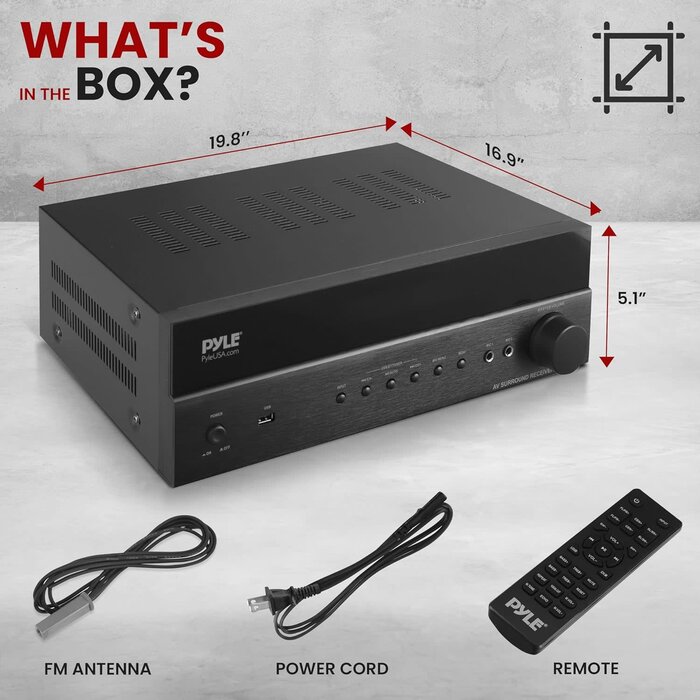 PT865BT - Pyle 5.2 Channel Hi-Fi Home Theater Receiver - 1000W MAX Wireless BT Surround Sound Stereo Amplifier System with 4k Ultra HD Support, MP3/USB/DAC, Ideal for Immersive Home Audio Experience