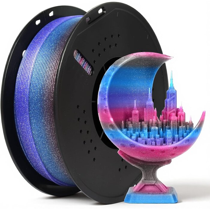 EPELAY-PLA-GLTTR-RNBW - Epelay Glitter Rainbow PLA 3D Printer Filament 1.75mm, .25kg Spool, Galaxy Chameleon Color-Changing Filament, Light-Reactive Effect, Accuracy +/- 0.02 mm, Fits Most FDM Printers