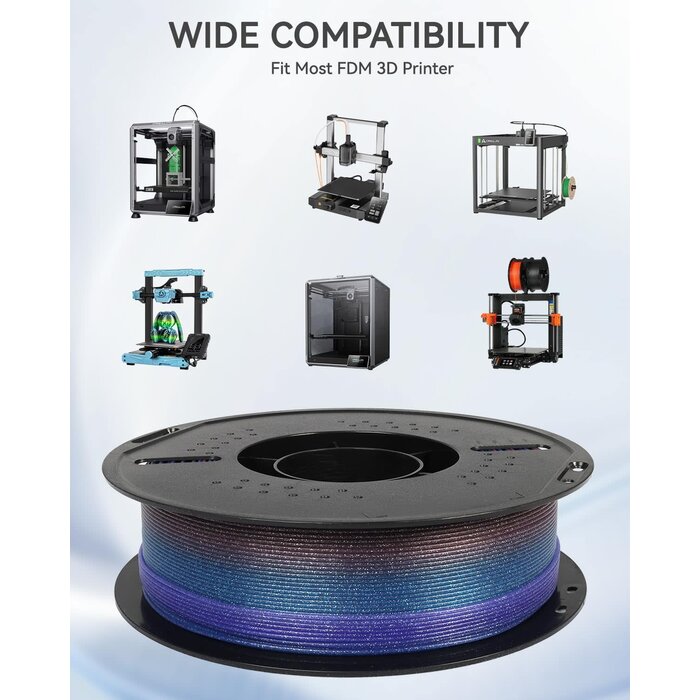 EPELAY-PLA-GLTTR-RNBW - Epelay Glitter Rainbow PLA 3D Printer Filament 1.75mm, .25kg Spool, Galaxy Chameleon Color-Changing Filament, Light-Reactive Effect, Accuracy +/- 0.02 mm, Fits Most FDM Printers
