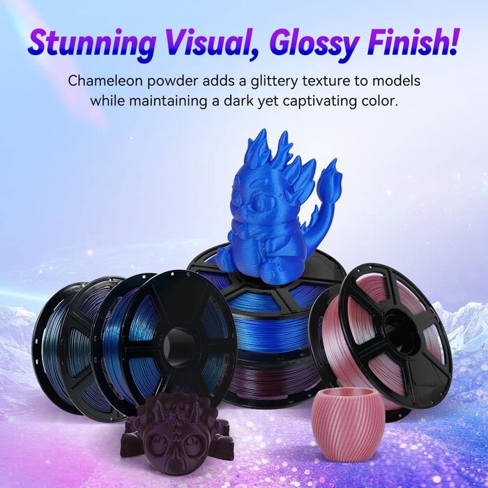 EPELAY-PLA-BNT-TTNM - Epelay Burnt Titanium PLA 3D Printer Filament 1.75mm, .25kg Spool, Galaxy Chameleon Color-Changing Filament, Light-Reactive Effect, Accuracy +/- 0.02 mm, Fits Most FDM Printers