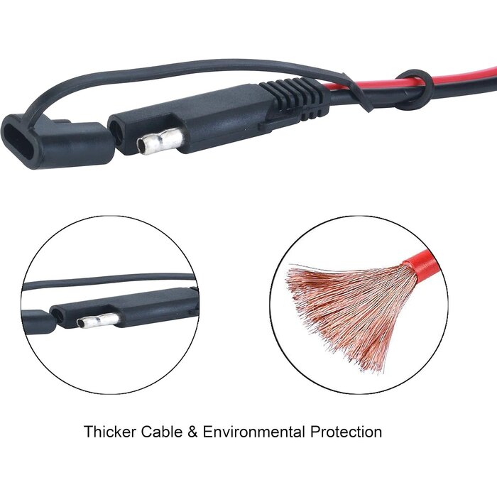 M/M-SLR-SCKT-12FT - Ovitar 12ft SAE Battery Charger Connector, 16AWG 2 Pin Bullet Quick Connect Disconnect Wire Harness for Solar Panel Battery Tender, Motorcycle, Cars, Tractor