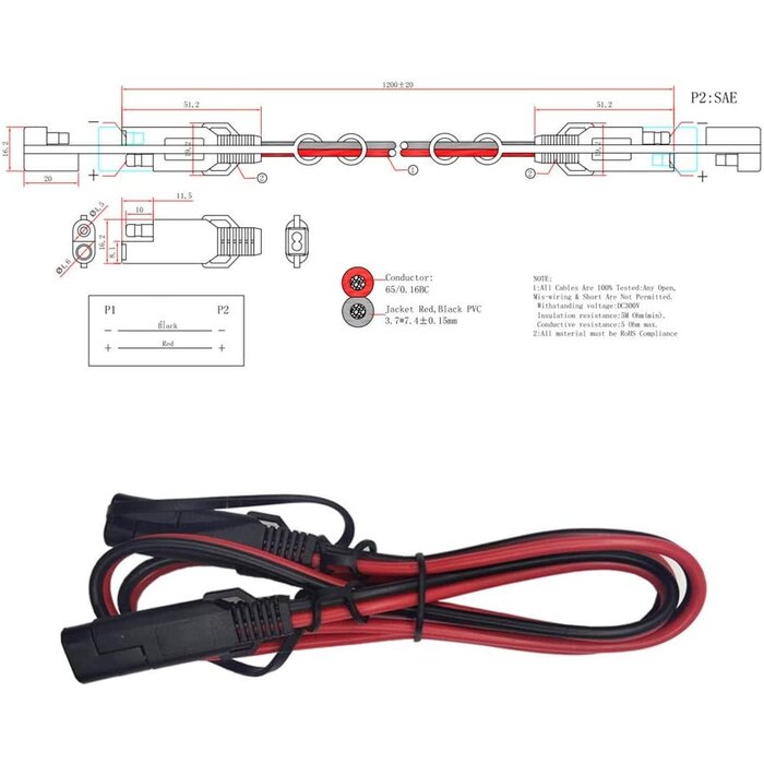 M/M-SLR-SCKT-4FT - Ovitar 4ft SAE Battery Charger Connector, 16AWG 2 Pin Bullet Quick Connect Disconnect Wire Harness for Solar Panel Battery Tender, Motorcycle, Cars, Tractor