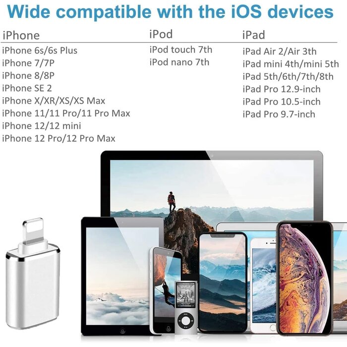 OTG2LIGHT - esbeecables (Apple MFi Certified) Lightning Male to USB Female Camera Adapter, Portable OTG Data Sync Converter for iPhone13/12/11/Xr/X/XS/8/7/Card Reader/Flash Drive/Mouse/MIDI Keyboard