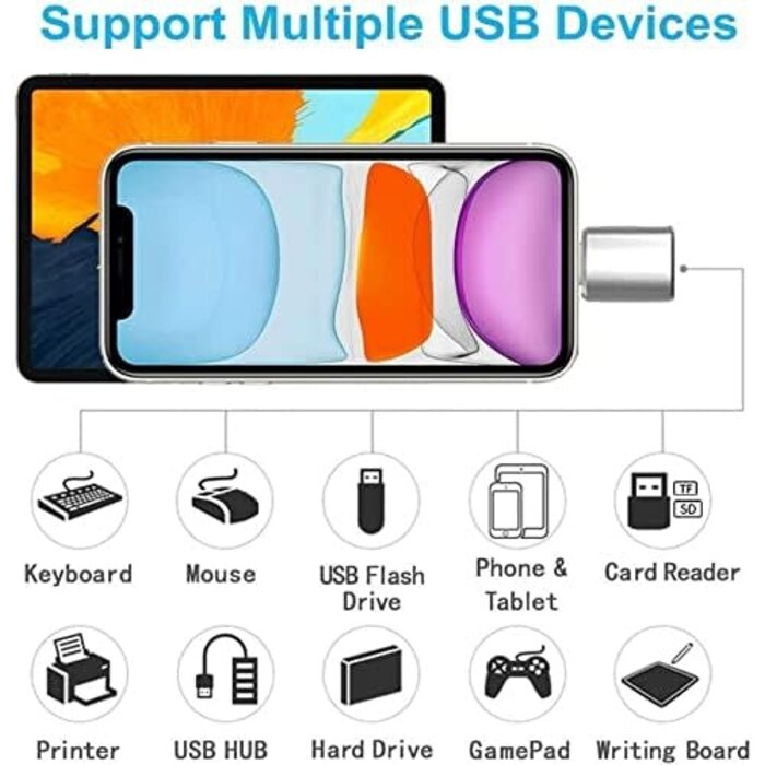OTG2LIGHT - esbeecables (Apple MFi Certified) Lightning Male to USB Female Camera Adapter, Portable OTG Data Sync Converter for iPhone13/12/11/Xr/X/XS/8/7/Card Reader/Flash Drive/Mouse/MIDI Keyboard