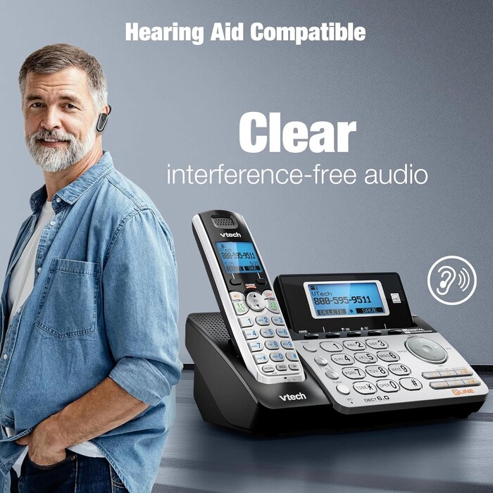 DS6151-2 - VTech 2-Line Expandable Cordless Phone System with 2 Handsets, Digital Answering System, Caller ID, DECT 6.0 - Home & Small Business (Black/Silver)
