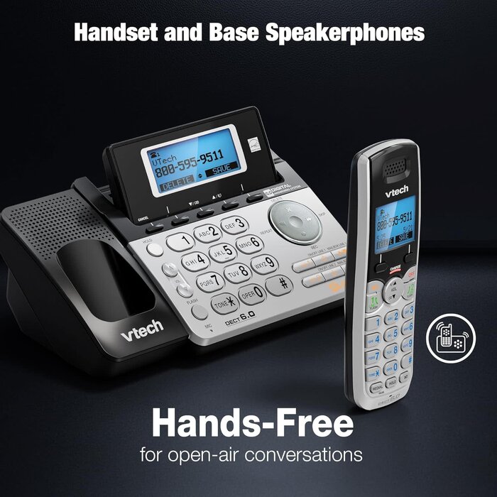 DS6151-2 - VTech 2-Line Expandable Cordless Phone System with 2 Handsets, Digital Answering System, Caller ID, DECT 6.0 - Home & Small Business (Black/Silver)