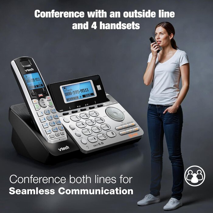 DS6151-2 - VTech 2-Line Expandable Cordless Phone System with 2 Handsets, Digital Answering System, Caller ID, DECT 6.0 - Home & Small Business (Black/Silver)