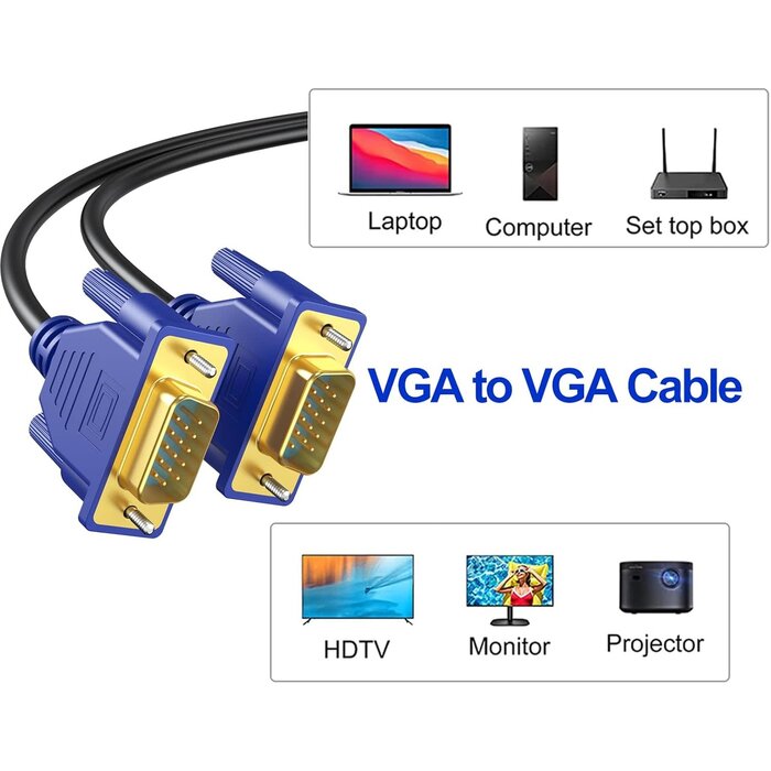 VGA0166 - URELEGAN VGA to VGA M/M Cable 15 Feet, Computer VGA Monitor Cable 1080P Full HD Male to Male Cord HD15, Engineering Brade Cord 15FT for Computer PC Monitor Laptop TV Projector and More