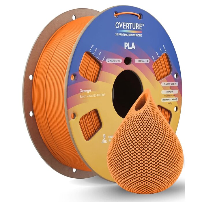 OVPLA-ORNG - OVERTURE Orange PLA Filament 1.75mm PLA 3D Printer Filament, 1kg Cardboard Spool (2.2lbs), Dimensional Accuracy +/- 0.02mm, Fit Most FDM Printer