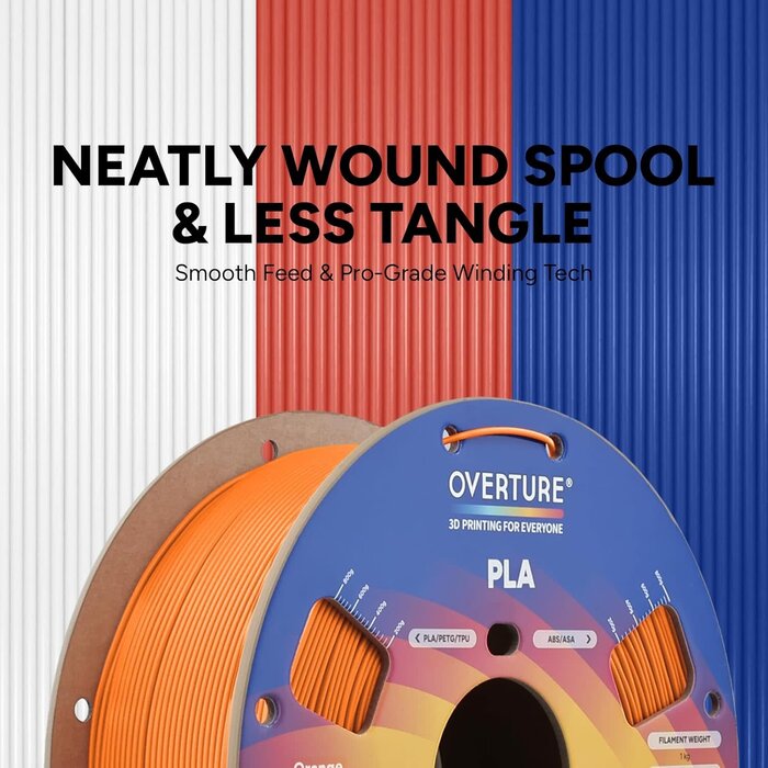 OVPLA-ORNG - OVERTURE Orange PLA Filament 1.75mm PLA 3D Printer Filament, 1kg Cardboard Spool (2.2lbs), Dimensional Accuracy +/- 0.02mm, Fit Most FDM Printer