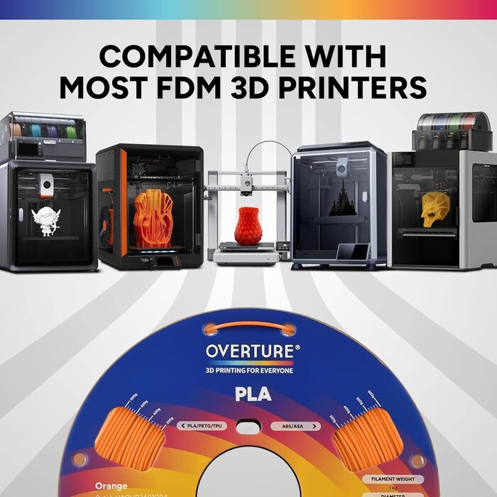 OVPLA-ORNG - OVERTURE Orange PLA Filament 1.75mm PLA 3D Printer Filament, 1kg Cardboard Spool (2.2lbs), Dimensional Accuracy +/- 0.02mm, Fit Most FDM Printer