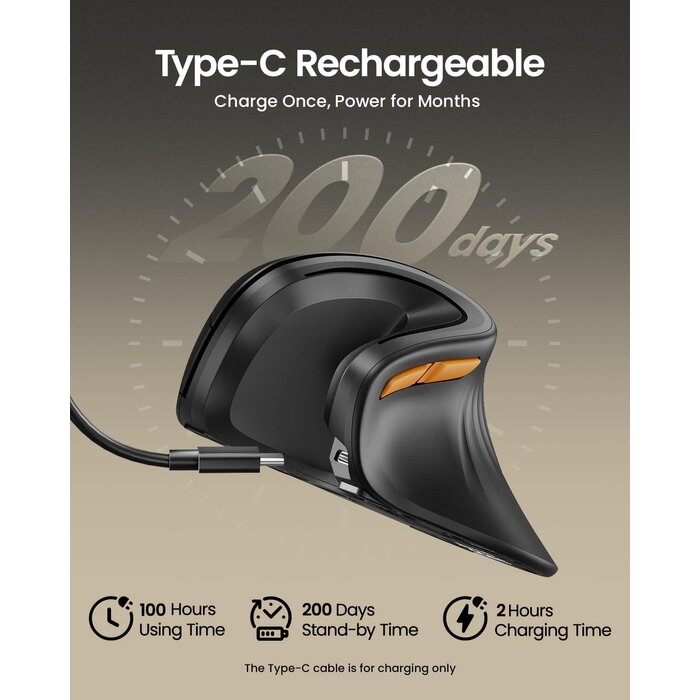 EM11-NL - ProtoArc Ergonomic Mouse, EM11 NL Bluetooth Rechargeable Wireless Vertical Mouse, 3 Multi-Device Connectivity for Computer/PC/Laptop, 2.4GHz USB-A Optical Mice for Windows, Mac OS, Black