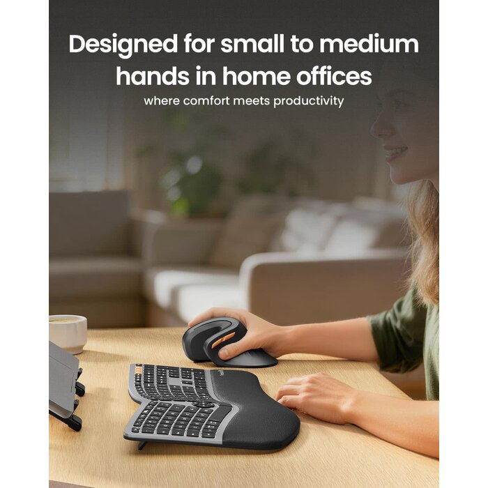 EM11-NL - ProtoArc Ergonomic Mouse, EM11 NL Bluetooth Rechargeable Wireless Vertical Mouse, 3 Multi-Device Connectivity for Computer/PC/Laptop, 2.4GHz USB-A Optical Mice for Windows, Mac OS, Black