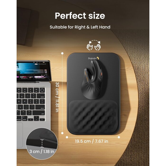 MP50 - ProtoArc Ergonomic Mouse Pad with Wrist Rest, MP50 Mousepad with Massage Design, Soft Memory Foam and Non-Slip PU Base for Pain Relief, Desk, Home, Office, 12x8 Inches, Black