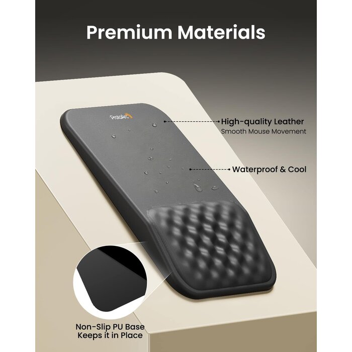 MP50-LTHR - ProtoArc Ergonomic PU Leather Mouse Pad with Wrist Rest, Mousepad with Massage Design, Soft Memory Foam and Non-Slip PU Base for Pain Relief, Desk, Home, Office, 12x8 Inches, Black