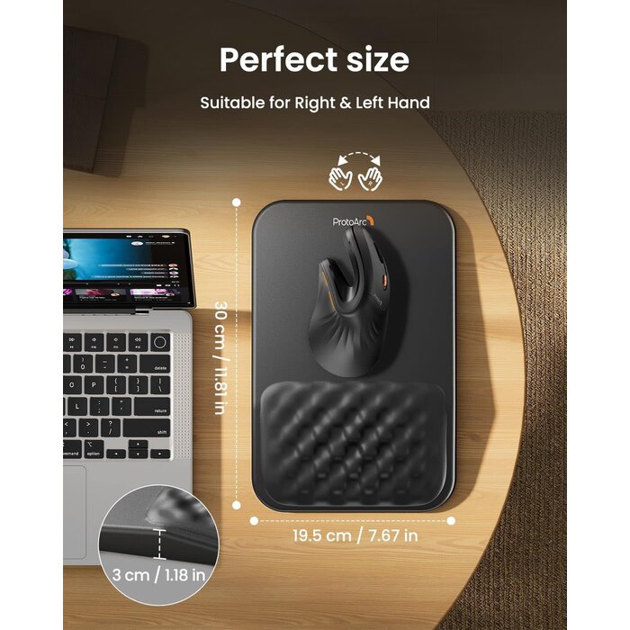 MP50-LTHR - ProtoArc Ergonomic PU Leather Mouse Pad with Wrist Rest, Mousepad with Massage Design, Soft Memory Foam and Non-Slip PU Base for Pain Relief, Desk, Home, Office, 12x8 Inches, Black