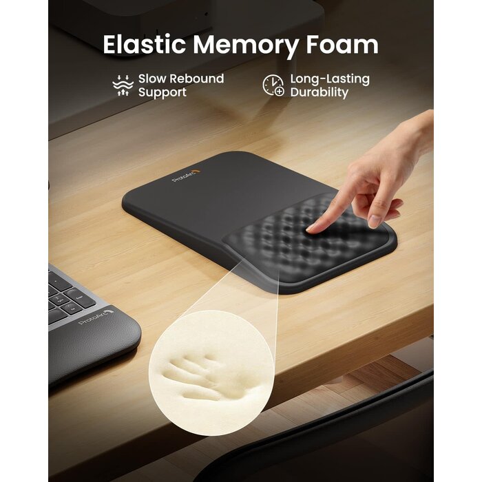 MP50-LTHR - ProtoArc Ergonomic PU Leather Mouse Pad with Wrist Rest, Mousepad with Massage Design, Soft Memory Foam and Non-Slip PU Base for Pain Relief, Desk, Home, Office, 12x8 Inches, Black