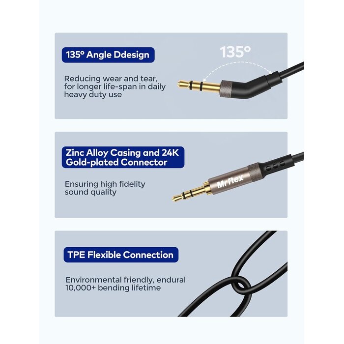 ZMDDE-01 - Mr Rex 3.5mm Male to 2.5mm Male Aux Cable, 5ft for Bose 700 QuietComfort QC45 QC35II QC35 QC25 Noise Cancelling Headphones, JBL E45BT E55BT E65BTNC Bluetooth Earphone, Audio Replacement Wire