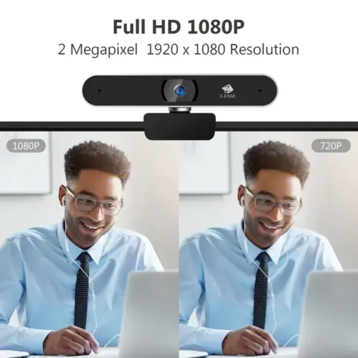 ZETZW511 - Z-EDGE™ 1080p Full HD 2.0-MP Webcam with Built-in Stereo Microphones, Auto-Focus, USB, for Mac® and PC