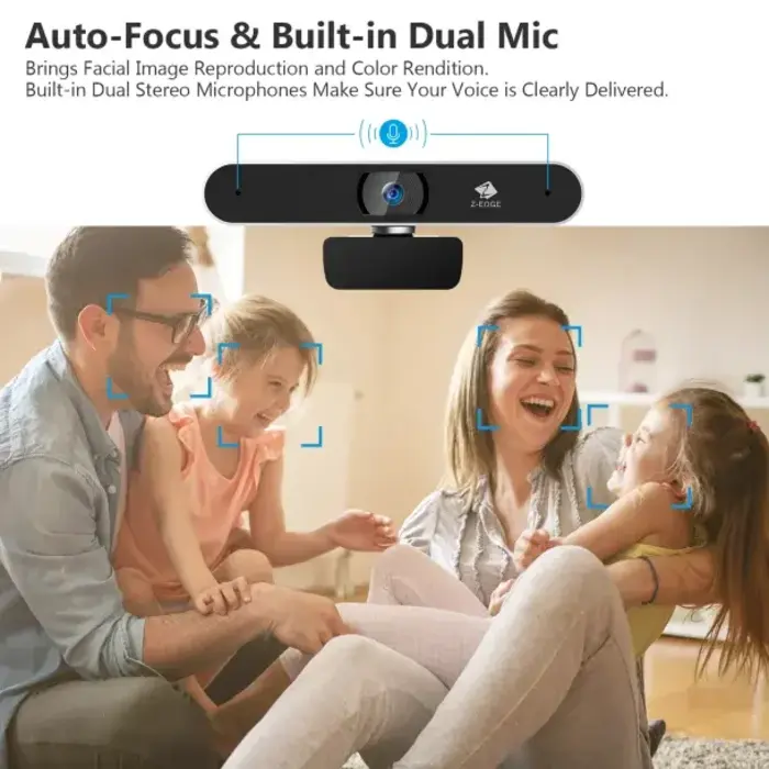 ZETZW511 - Z-EDGE™ 1080p Full HD 2.0-MP Webcam with Built-in Stereo Microphones, Auto-Focus, USB, for Mac® and PC