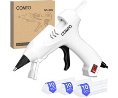 GLUE-GUN - COMTO Hot Glue Gun with 30 Sticks Kit, 20W Fast Preheating, Anti-Drop Nozzle with Anti-Scald Silicone Cap, Impact and Heat Resistant PC Casing, 55" Long Cord for DIY Craft & Home Repair - White
