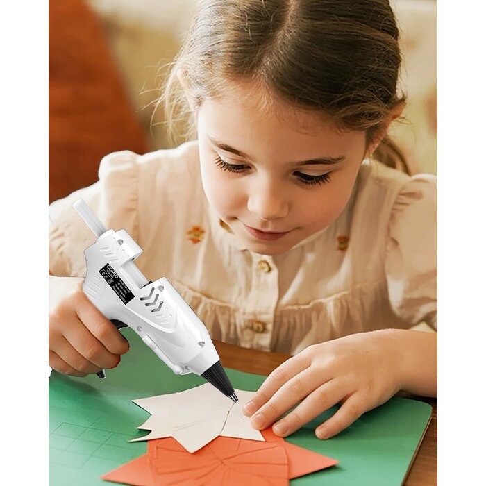 GLUE-GUN - COMTO Hot Glue Gun with 30 Sticks Kit, 20W Fast Preheating, Anti-Drop Nozzle with Anti-Scald Silicone Cap, Impact and Heat Resistant PC Casing, 55" Long Cord for DIY Craft & Home Repair - White