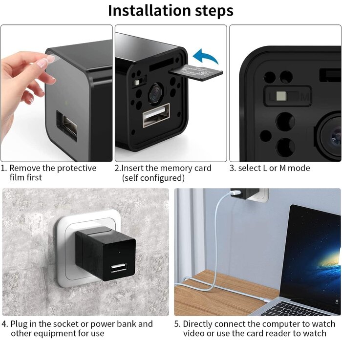 Spy Camera Charger - Hidden Camera - Premium Pack - HD 1080P - Best Mini Spy Camera - USB Charger Camera - Secret Camera - Nanny Cam - Small Cameras for Spying - Surveillance Camera Full HD