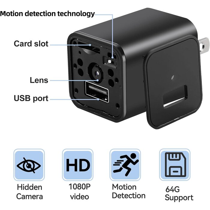 Spy Camera Charger - Hidden Camera - Premium Pack - HD 1080P - Best Mini Spy Camera - USB Charger Camera - Secret Camera - Nanny Cam - Small Cameras for Spying - Surveillance Camera Full HD